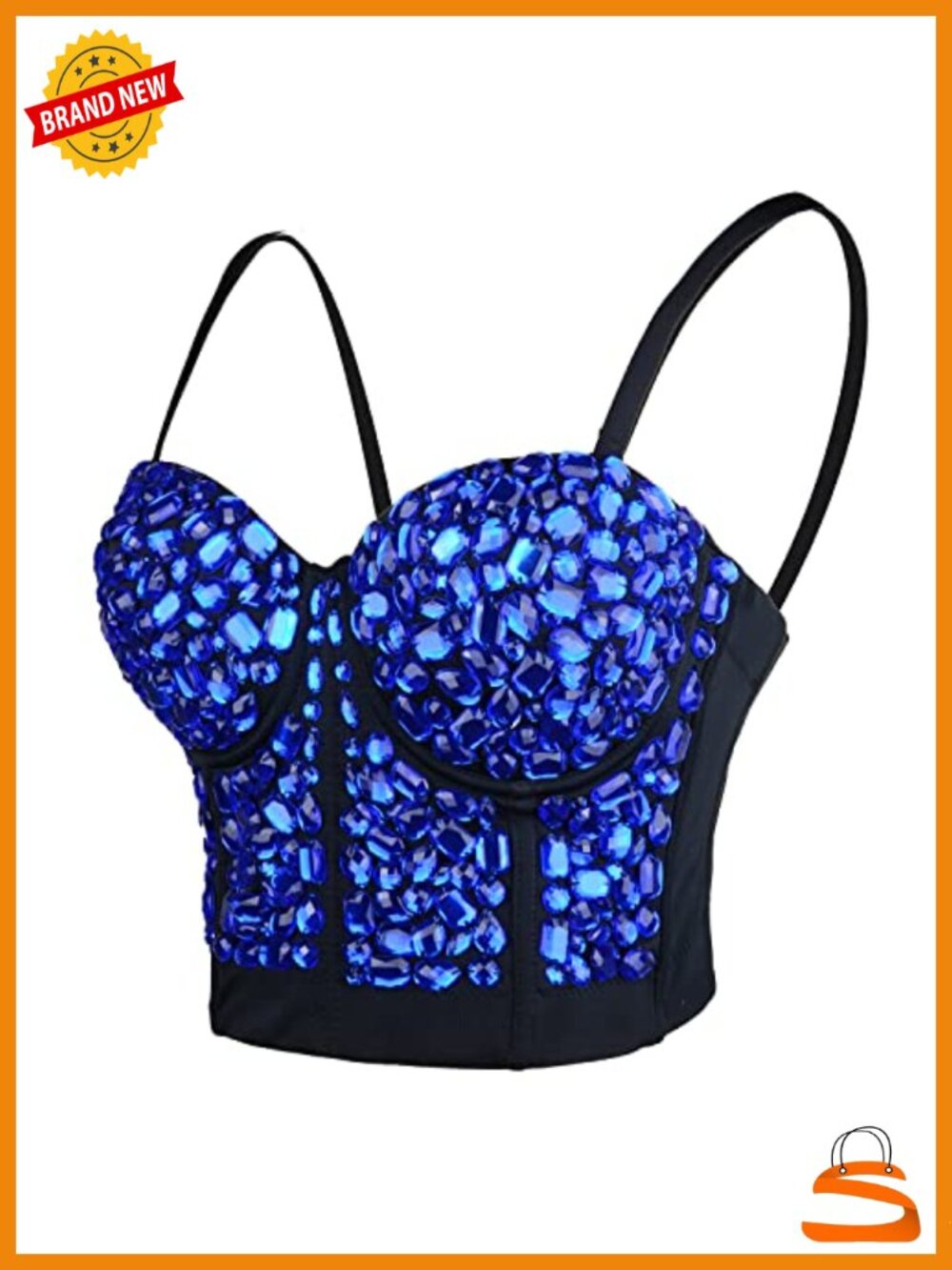 Sexy Rhinestone Punk Bustier Crop Top Push Up Corset Bra